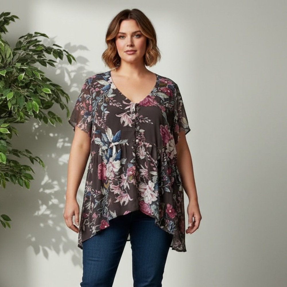 Torrid Lexie Babydoll Hi-Low Floral Chiffon Tunic Top Size 2 New with tags - Picture 13 of 13